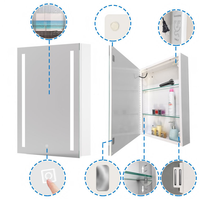 Ivy Bronx Aurilla 45cm x 60cm Recessed Mirror with LED Lighting